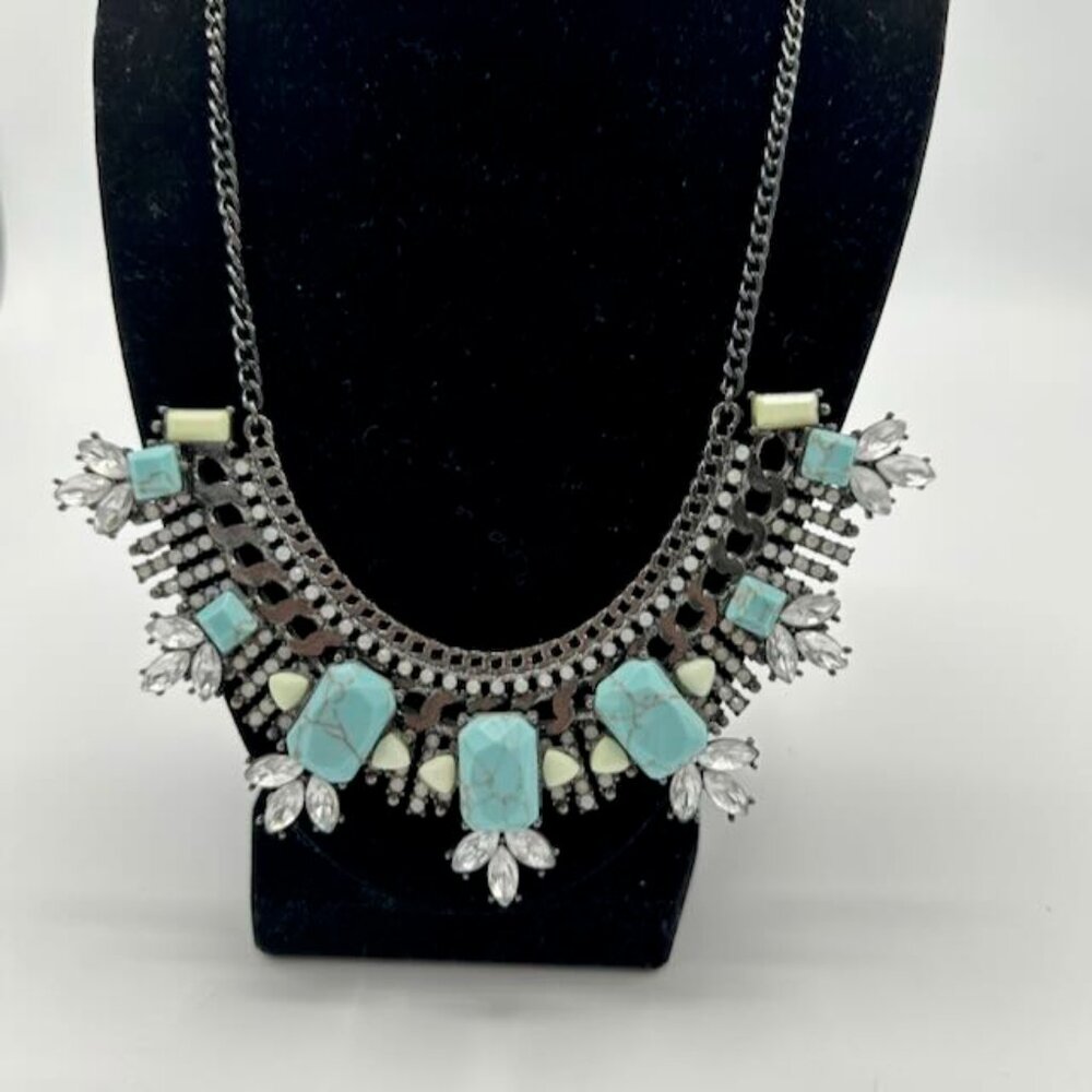 Bauble Bar Turquoise and Crystal Hematite Statement Necklace